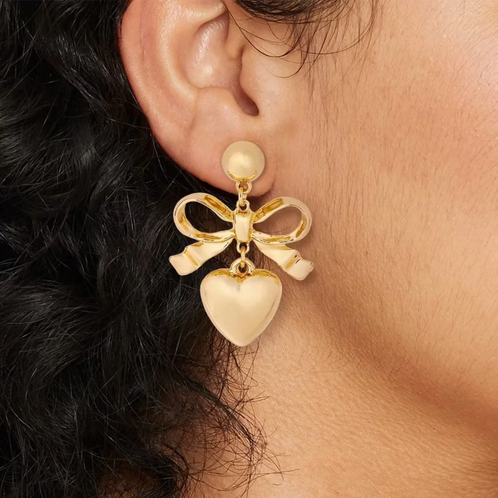 Bow and Heart Drop Earrings - Wild Fable nwt Gold Valentine’s Day